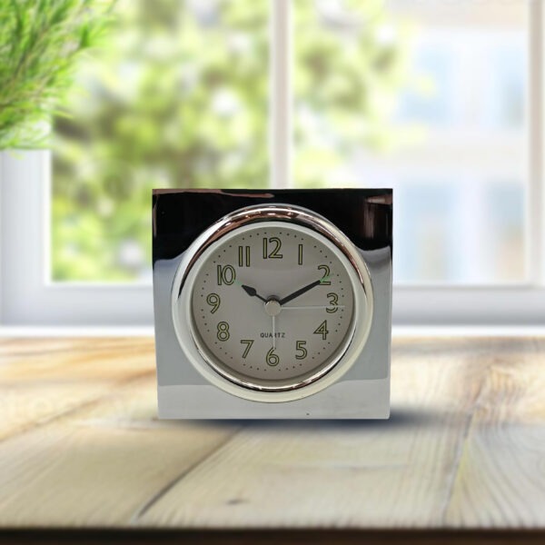 Silver Analog Alarm Clock - 9x9 cm Stylish Design Perfect for Bedroom And Office Decor