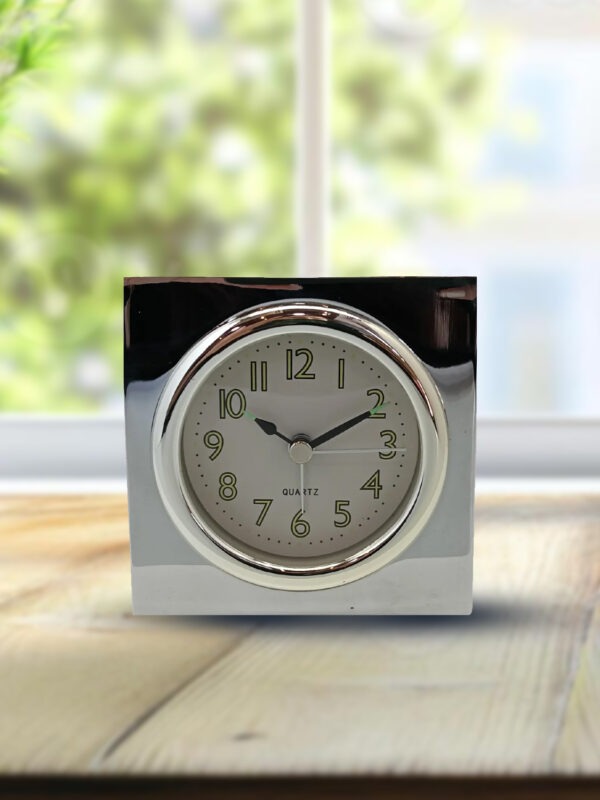 Silver Analog Alarm Clock - 9x9 cm Stylish Design Perfect for Bedroom And Office Decor