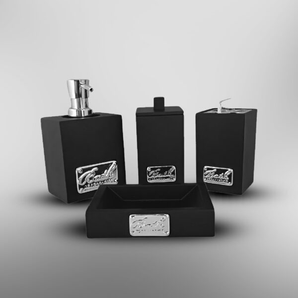 Luxury 4 Pieces Bathroom Accessory Set - Dispenser Soap Dish Toothbrush Holder And Amenities Jar