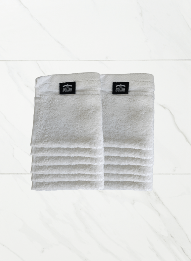 12 pc Luxury Face Towel Set (30x30cm) 630 GSM, 100% Premium Cotton, Ultra Soft and Highly Absorbent, Expertly Woven for Durability, Hotel & Spa Quality Towels, White