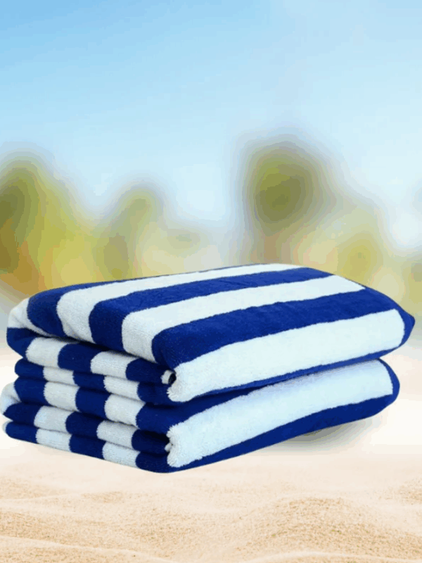 2pcs Luxury Oversized Beach Towel Set Pack of 2 90x180cm Extra Large Premium Cotton 550 GSM Ultra Soft and Highly Absorbent Pool Cabana Stripe Hotel And Spa Quality Towels Blue and White Stripe.