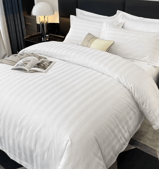 Luxurious Stripe Duvet Cover Set | 3 pc White Bedding Set 1 Duvet Cover 0.5cm Stripe 230x220cm 2 Pillowcases 60x90+15cm