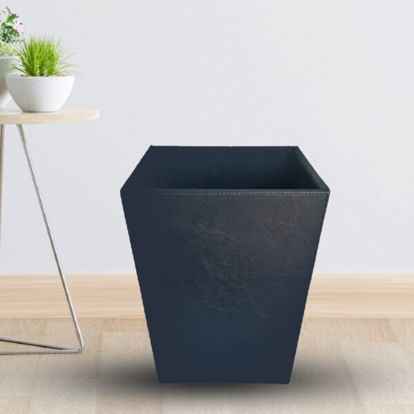 Pearl Coast Classic Leather Trash Cans Waste Paper Basket, Storage Bin for Bathroom, Kitchen, Office and High Class Hotel (BLUE) 28x18 cm