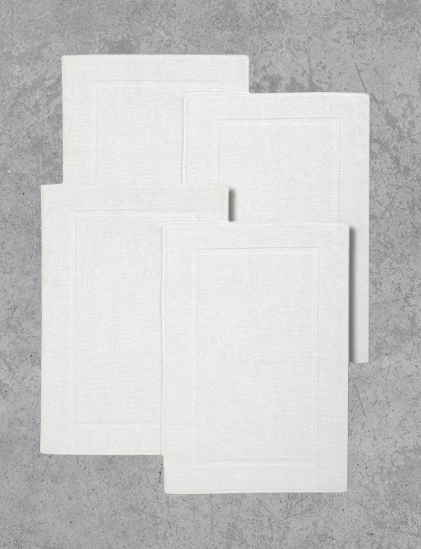 Premium Cotton Bath Mat 50x80cm – 860 GSM, Framed Border Design – White Pack of  4