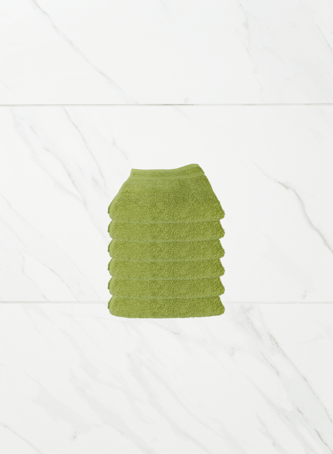 6 Pieces Luxury Face Towel Set 30x30cm 630 GSM Premium Cotton Ultra Soft and Highly Absorbent Expertly Woven for Durability Hotel And Spa Quality Towels Green