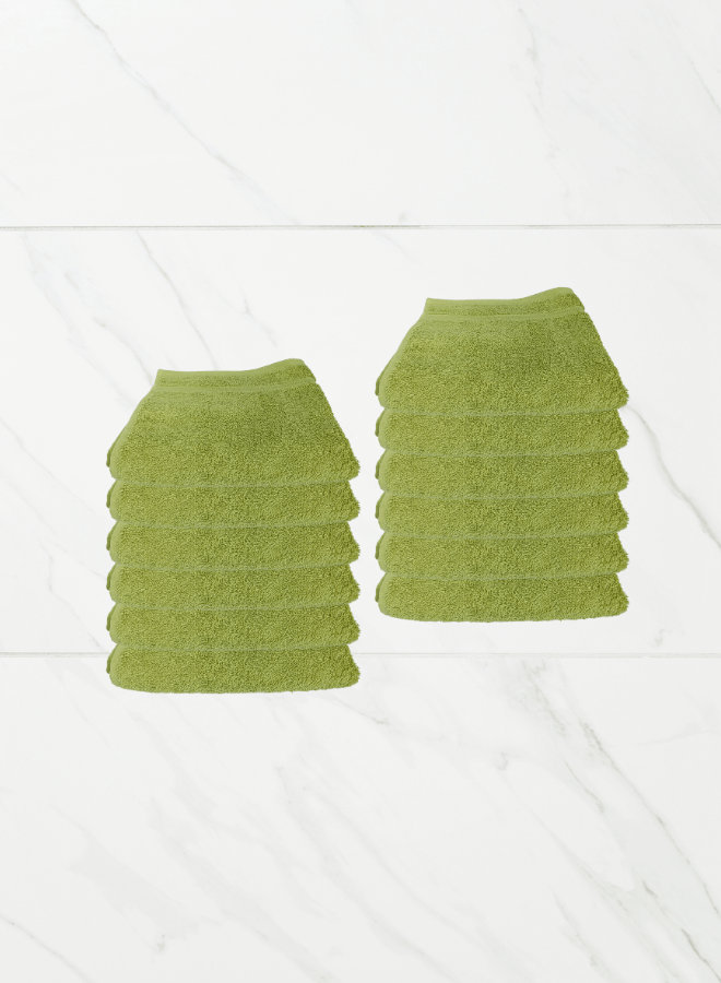 1 (2) 12 Pieces Luxury Face Towel Set 30x30cm 630 GSM Premium Cotton Ultra Soft and Highly Absorbent Expertly Woven for Durability Hotel And Spa Quality Towels Green