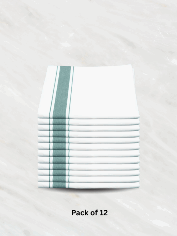 Soft Linen Wiping Cloth, White with Green stripe (50x70 cm) | pack of (number) Pack of 12