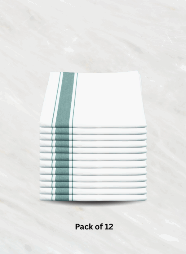Soft Linen Wiping Cloth, White with Green stripe (50x70 cm) | pack of (number) Pack of 12