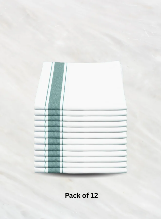 1 Soft Linen Wiping Cloth, White with Green stripe (50x70 cm) | pack of (number) Pack of 12