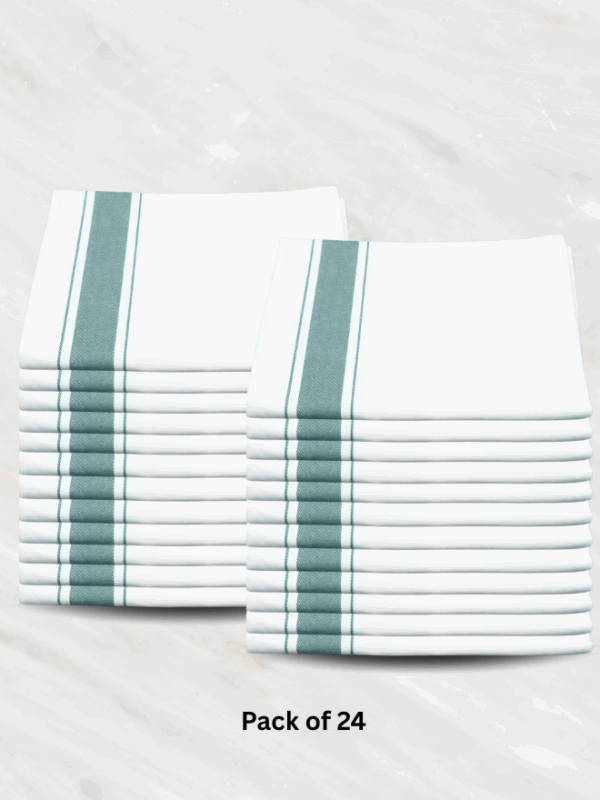 Soft Linen Wiping Cloth, White with Green stripe (50x70 cm) | pack of (number) Pack of 24