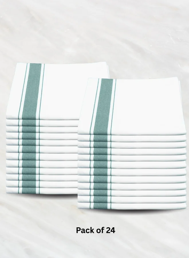 Soft Linen Wiping Cloth, White with Green stripe (50x70 cm) | pack of (number) Pack of 24