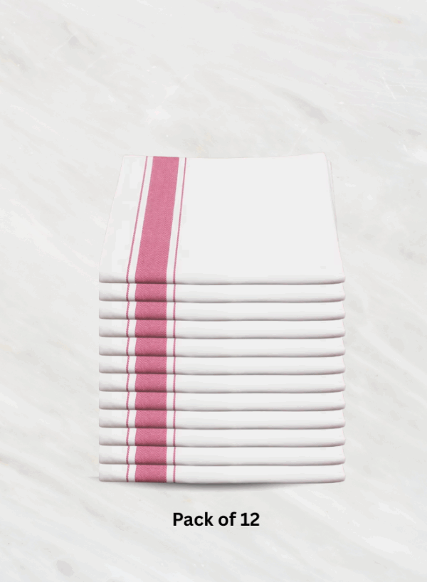 Soft Linen Wiping Cloth, White with Pink stripe (50x70 cm) | Pack of 12