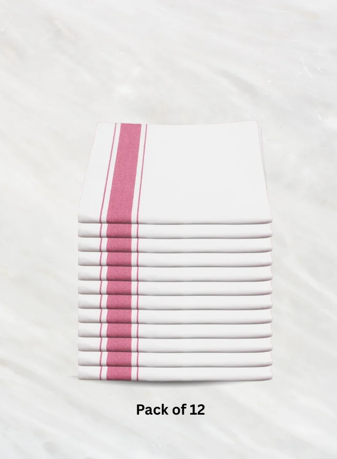 Soft Linen Wiping Cloth, White with Pink stripe (50x70 cm) | Pack of 12