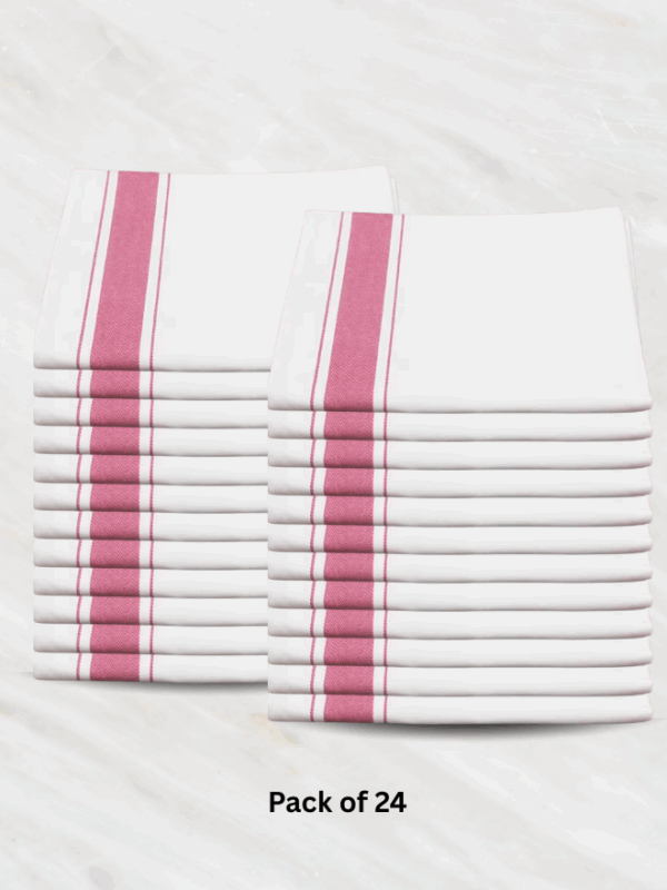 Soft Linen Wiping Cloth, White with Pink stripe (50x70 cm) | Pack of 24