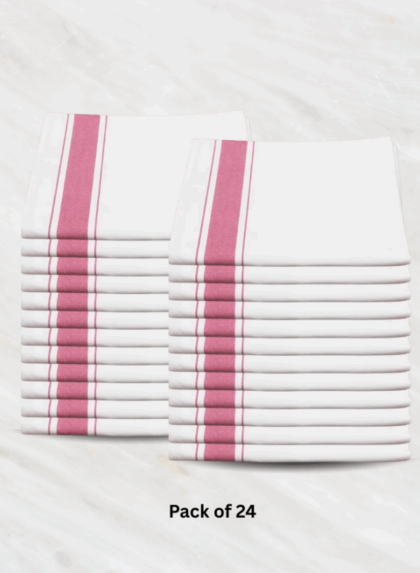 Soft Linen Wiping Cloth, White with Pink stripe (50x70 cm) | Pack of 24