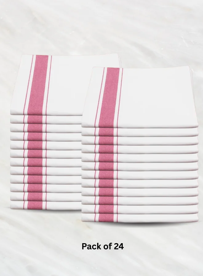 Soft Linen Wiping Cloth, White with Pink stripe (50x70 cm) | Pack of 24