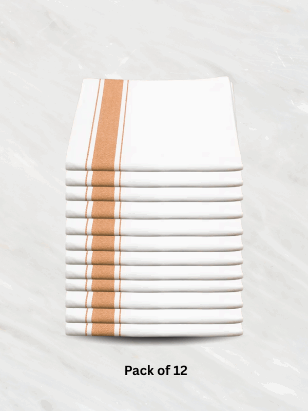Soft Linen Wiping Cloth, White with Yellow stripe (50x70 cm) | Pack of 12