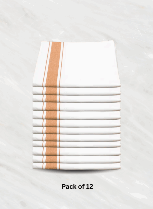 Soft Linen Wiping Cloth, White with Yellow stripe (50x70 cm) | Pack of 12