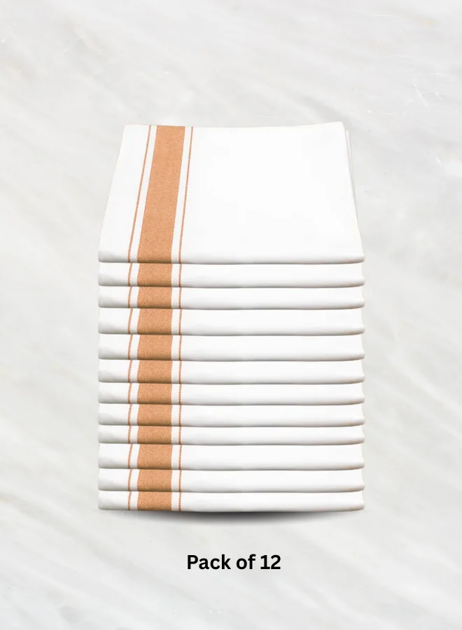 1 Soft Linen Wiping Cloth, White with Yellow stripe (50x70 cm) | Pack of 12