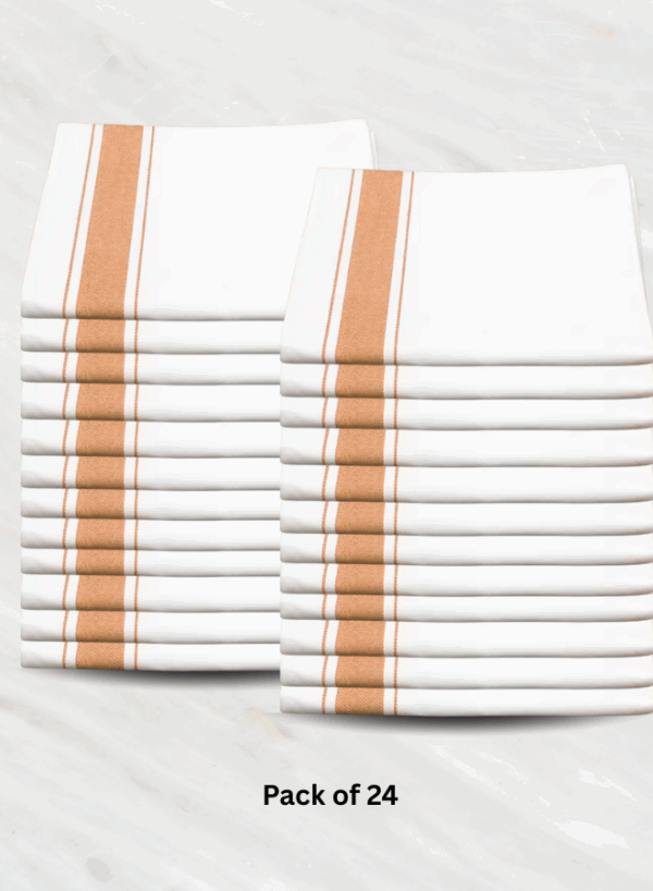 Soft Linen Wiping Cloth, White with Yellow stripe (50x70 cm) | Pack of 24