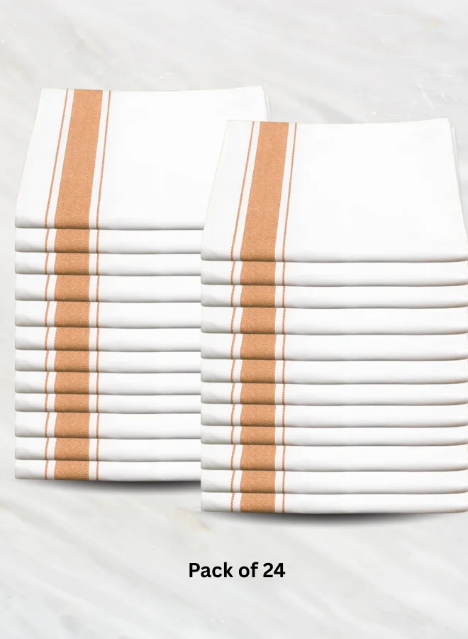 Soft Linen Wiping Cloth, White with Yellow stripe (50x70 cm) | Pack of 24
