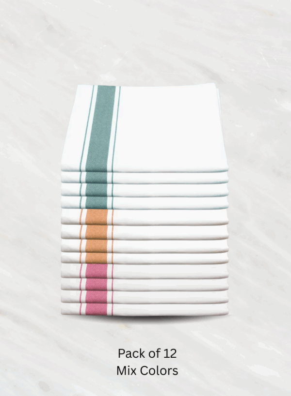Soft Linen Wiping Cloth, White with Pink, Yellow and Green stripe (50x70 cm) | Pack of 12