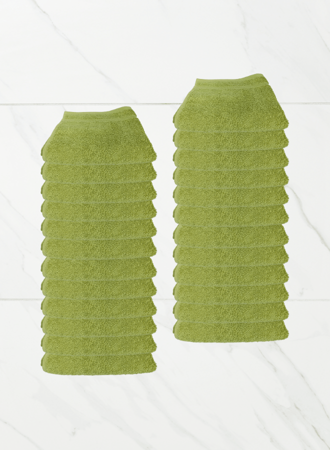 24 Pieces Luxury Face Towel Set 30x30cm 630 GSM Premium Cotton Ultra Soft and Highly Absorbent Expertly Woven for Durability Hotel And Spa Quality Towels Green