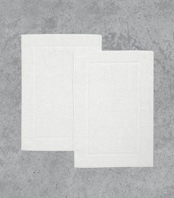 Premium Cotton Bath Mat 50x80cm – 860 GSM, Framed Border Design – White Pack of  2