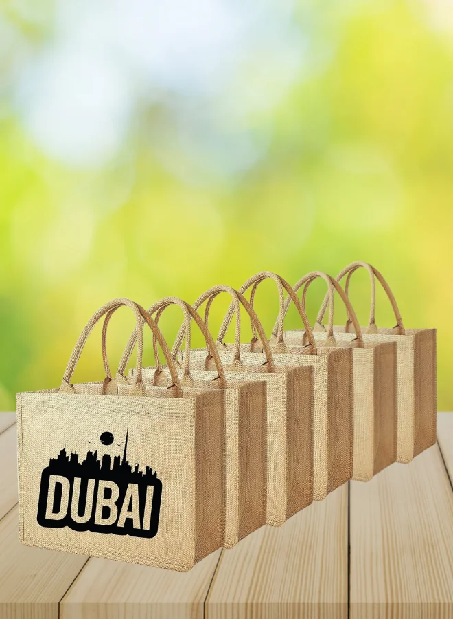 1 Dubai Souvenir Jute Bag – EcoChic Tote Bags | Pack of 6 | Durable, Stylish & Reusable
