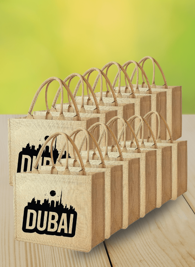 1 Dubai Souvenir Jute Bag – EcoChic Tote Bags | Pack of 12 | Durable, Stylish & Reusable