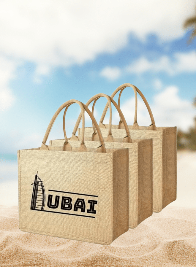 1 Dubai Souvenir Jute Bag – EcoChic Tote Bags | Pack of 3 | Durable, Stylish & Reusable