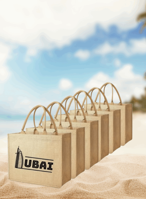 Dubai Souvenir Jute Bag – EcoChic Tote Bags | Pack of 6 | Durable, Stylish & Reusable