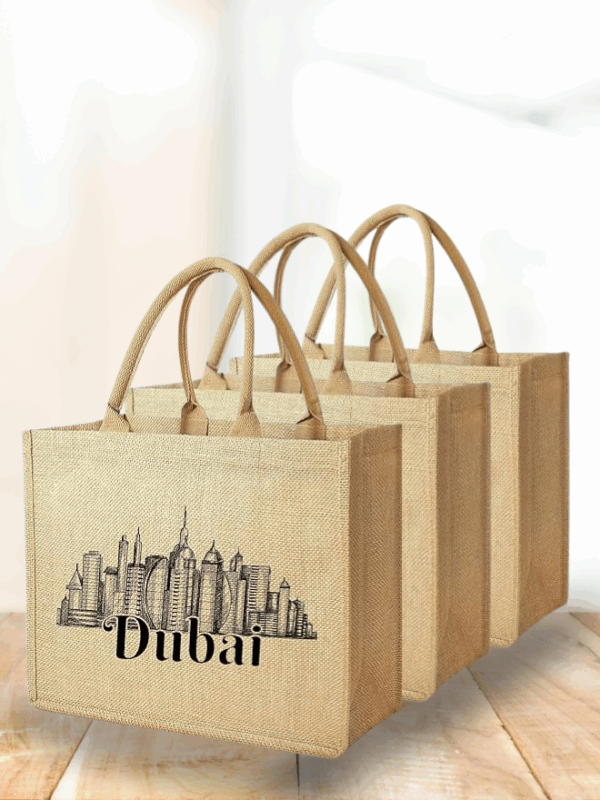 Dubai Souvenir Jute Bag – EcoChic Tote Bags | Pack of 3 | Durable, Stylish & Reusable