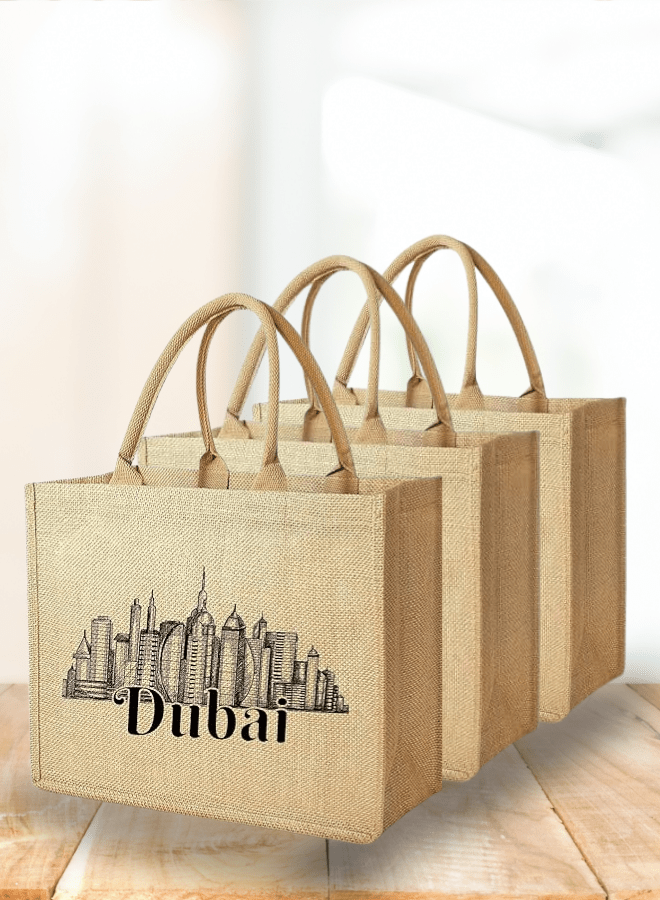 Dubai Souvenir Jute Bag – EcoChic Tote Bags | Pack of 3 | Durable, Stylish & Reusable
