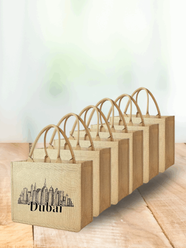 Dubai Souvenir Jute Bag – EcoChic Tote Bags | Pack of 6 | Durable, Stylish & Reusable