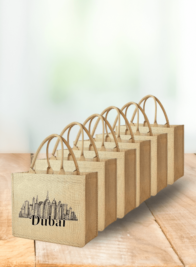 Dubai Souvenir Jute Bag – EcoChic Tote Bags | Pack of 6 | Durable, Stylish & Reusable
