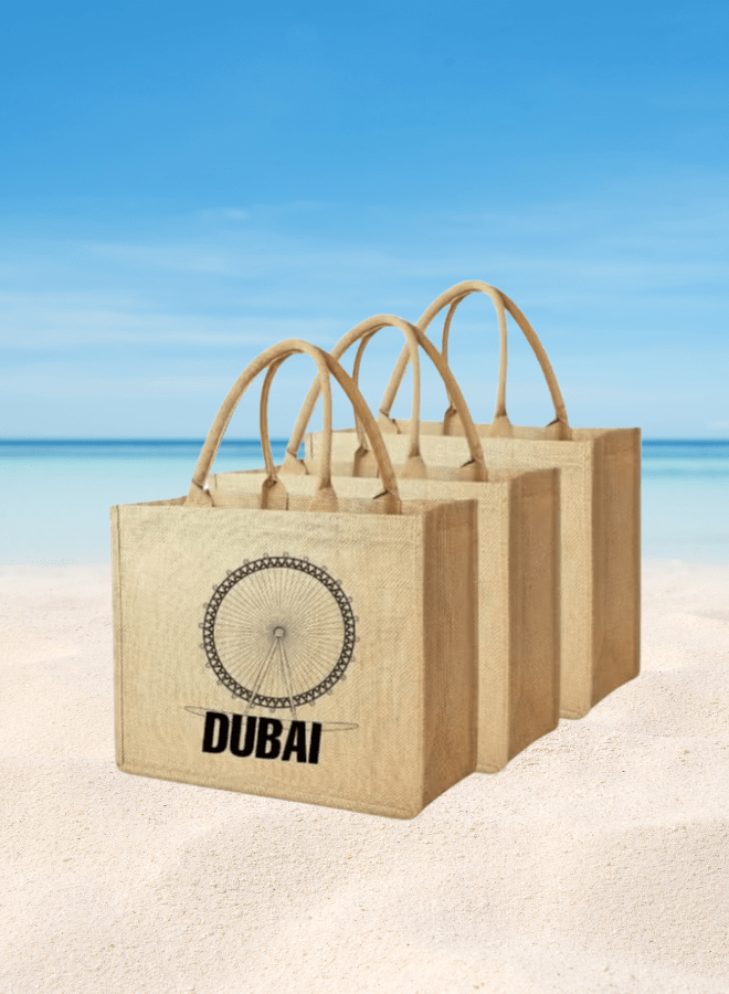 Dubai Souvenir Jute Bag – EcoChic Tote Bags | Pack of 3 | Durable, Stylish & Reusable