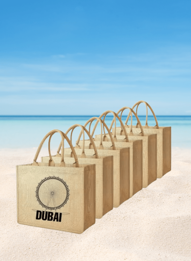 1 Dubai Souvenir Jute Bag – EcoChic Tote Bags | Pack of 6 | Durable, Stylish & Reusable