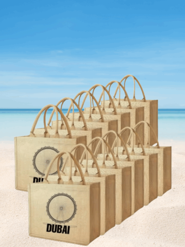 Dubai Souvenir Jute Bag – EcoChic Tote Bags | Pack of 12 | Durable, Stylish & Reusable