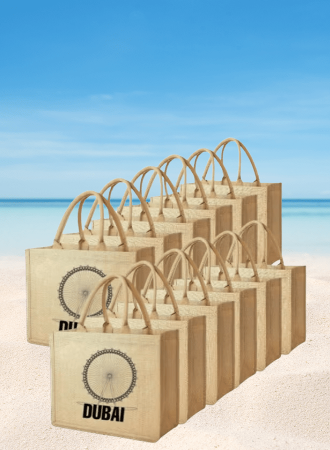 Dubai Souvenir Jute Bag – EcoChic Tote Bags | Pack of 12 | Durable, Stylish & Reusable