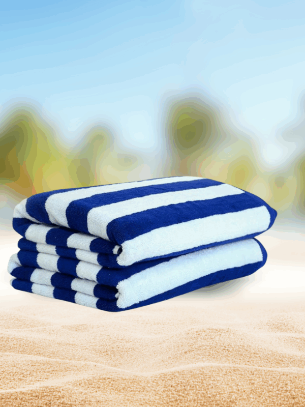 2pcs Luxury Oversized Beach Towel Set Pack of 2 90x180cm Extra Large Premium Cotton 550 GSM Ultra Soft and Highly Absorbent Pool Cabana Stripe Hotel And Spa Quality Towels Blue and White Stripe.
