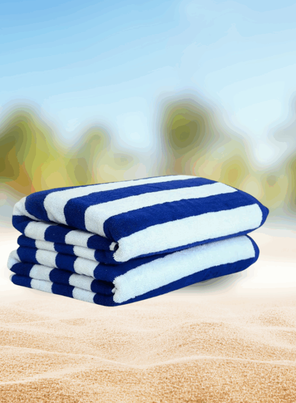 2pcs Luxury Oversized Beach Towel Set Pack of 2 90x180cm Extra Large Premium Cotton 550 GSM Ultra Soft and Highly Absorbent Pool Cabana Stripe Hotel And Spa Quality Towels Blue and White Stripe.