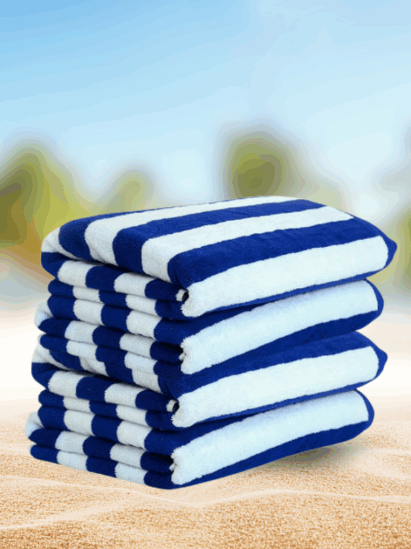 2pcs Luxury Oversized Beach Towel Set Pack of 2 90x180cm Extra Large Premium Cotton 550 GSM Ultra Soft and Highly Absorbent Pool Cabana Stripe Hotel And Spa Quality Towels Blue and White Stripe.