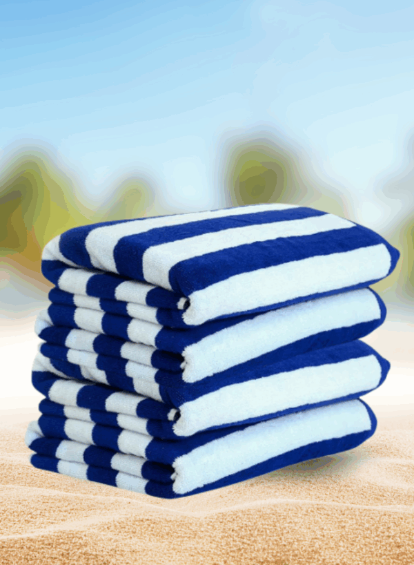 2pcs Luxury Oversized Beach Towel Set Pack of 2 90x180cm Extra Large Premium Cotton 550 GSM Ultra Soft and Highly Absorbent Pool Cabana Stripe Hotel And Spa Quality Towels Blue and White Stripe.