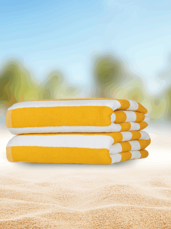 2 Pcs Luxury Oversized Beach Towel Set Pack of 2 90x180cm Extra Large Premium Cotton 600 GSM Ultra Soft and Highly Absorbent Pool Cabana Stripe Hotel And Spa Quality Towels Yellow and White Stripe