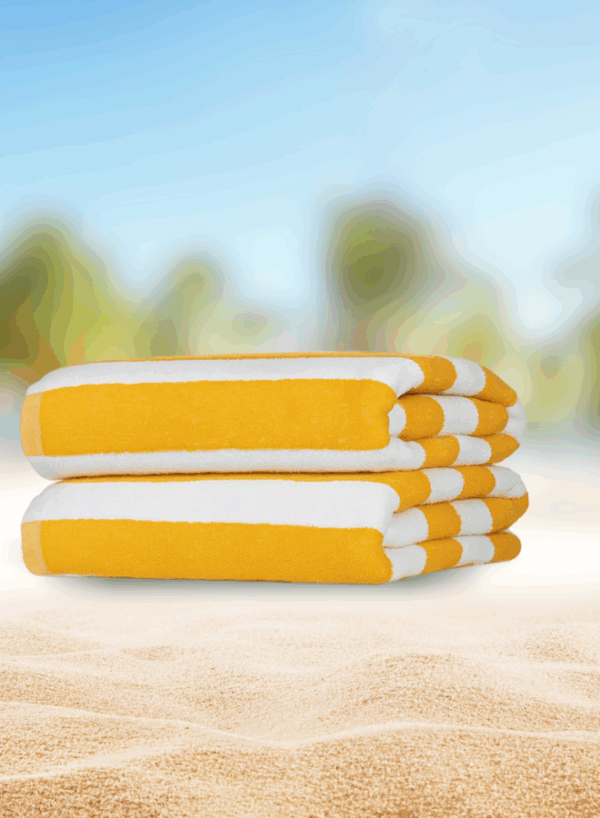 2 Pcs Luxury Oversized Beach Towel Set Pack of 2 90x180cm Extra Large Premium Cotton 600 GSM Ultra Soft and Highly Absorbent Pool Cabana Stripe Hotel And Spa Quality Towels Yellow and White Stripe