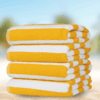 4 Pcs Luxury Oversized Beach Towel Set Pack of 4 90x180cm Extra Large Premium Cotton 600 GSM Ultra Soft and Highly Absorbent Pool Cabana Stripe Hotel And Spa Quality Towels Yellow and White Stripe