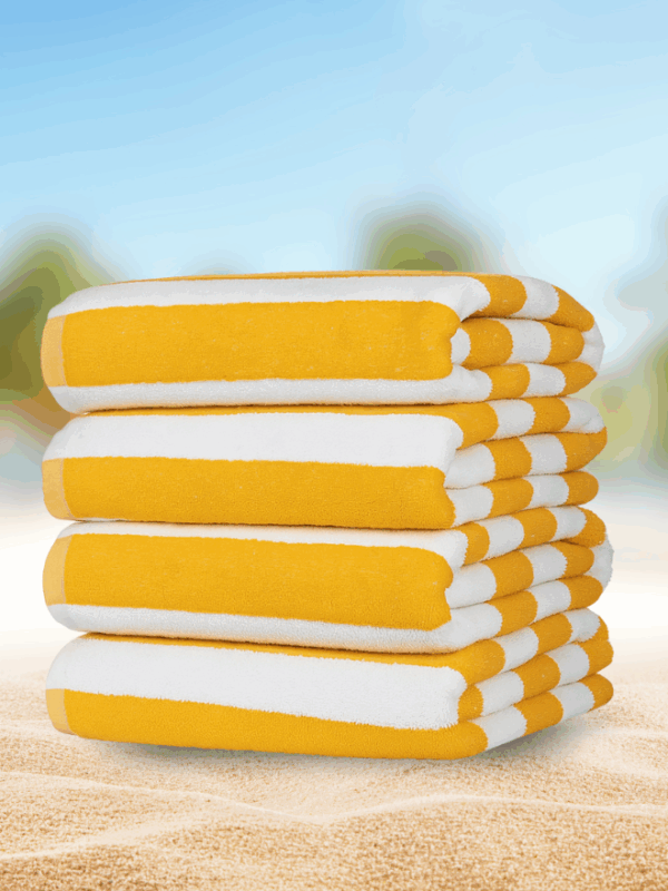 4 Pcs Luxury Oversized Beach Towel Set Pack of 4 90x180cm Extra Large Premium Cotton 600 GSM Ultra Soft and Highly Absorbent Pool Cabana Stripe Hotel And Spa Quality Towels Yellow and White Stripe