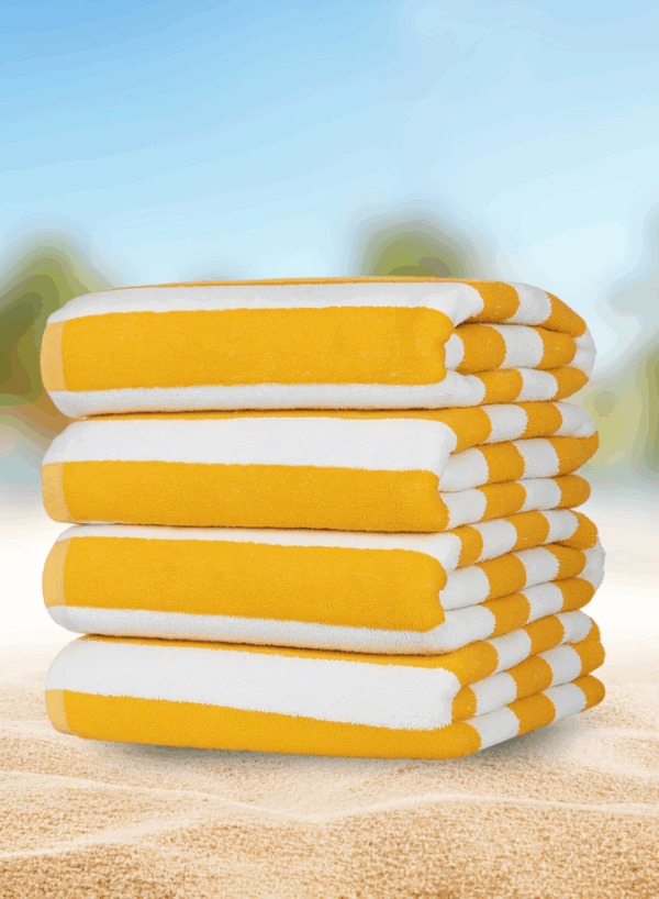 4 Pcs Luxury Oversized Beach Towel Set Pack of 4 90x180cm Extra Large Premium Cotton 600 GSM Ultra Soft and Highly Absorbent Pool Cabana Stripe Hotel And Spa Quality Towels Yellow and White Stripe