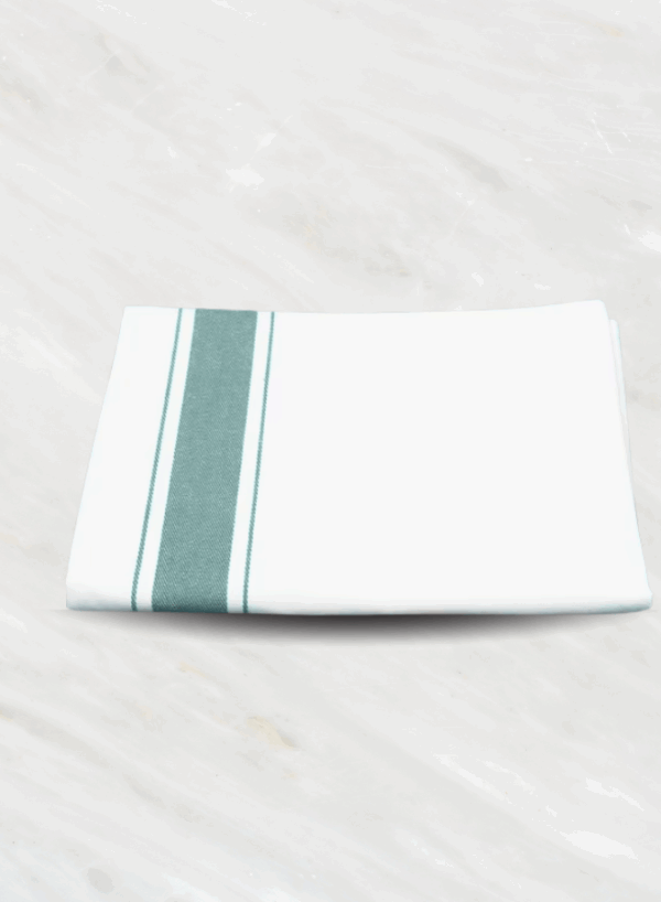 Soft Linen Wiping Cloth, White with Green stripe (50x70 cm) | pack of (number) Pack of 24